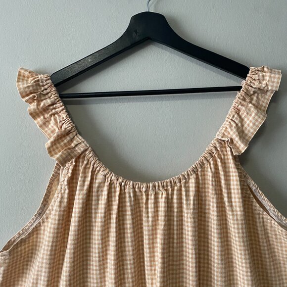 Handmade Plus Size Cotton Orange Tan Cream Gingham Elastic Straps Dress - Picture 4 of 16
